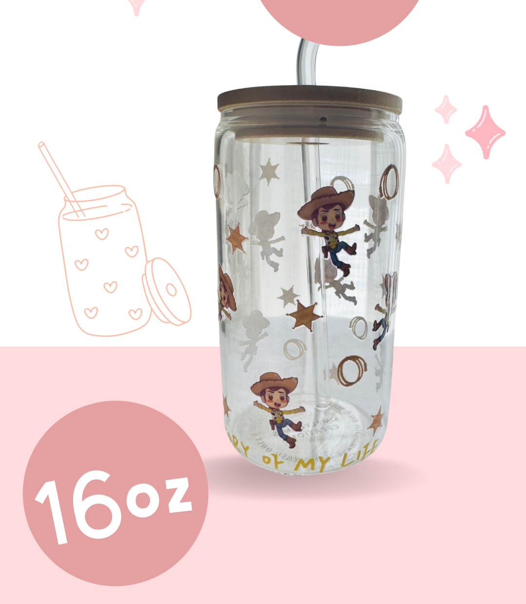 UV DTF decal for a 16oz glass tumbler.
