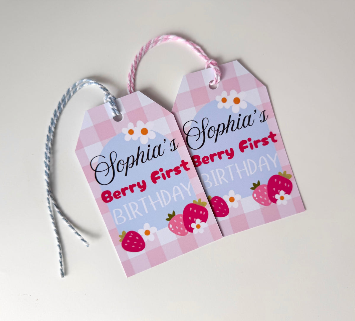 Strawberry Berry First Birthday Tags (12 tags)