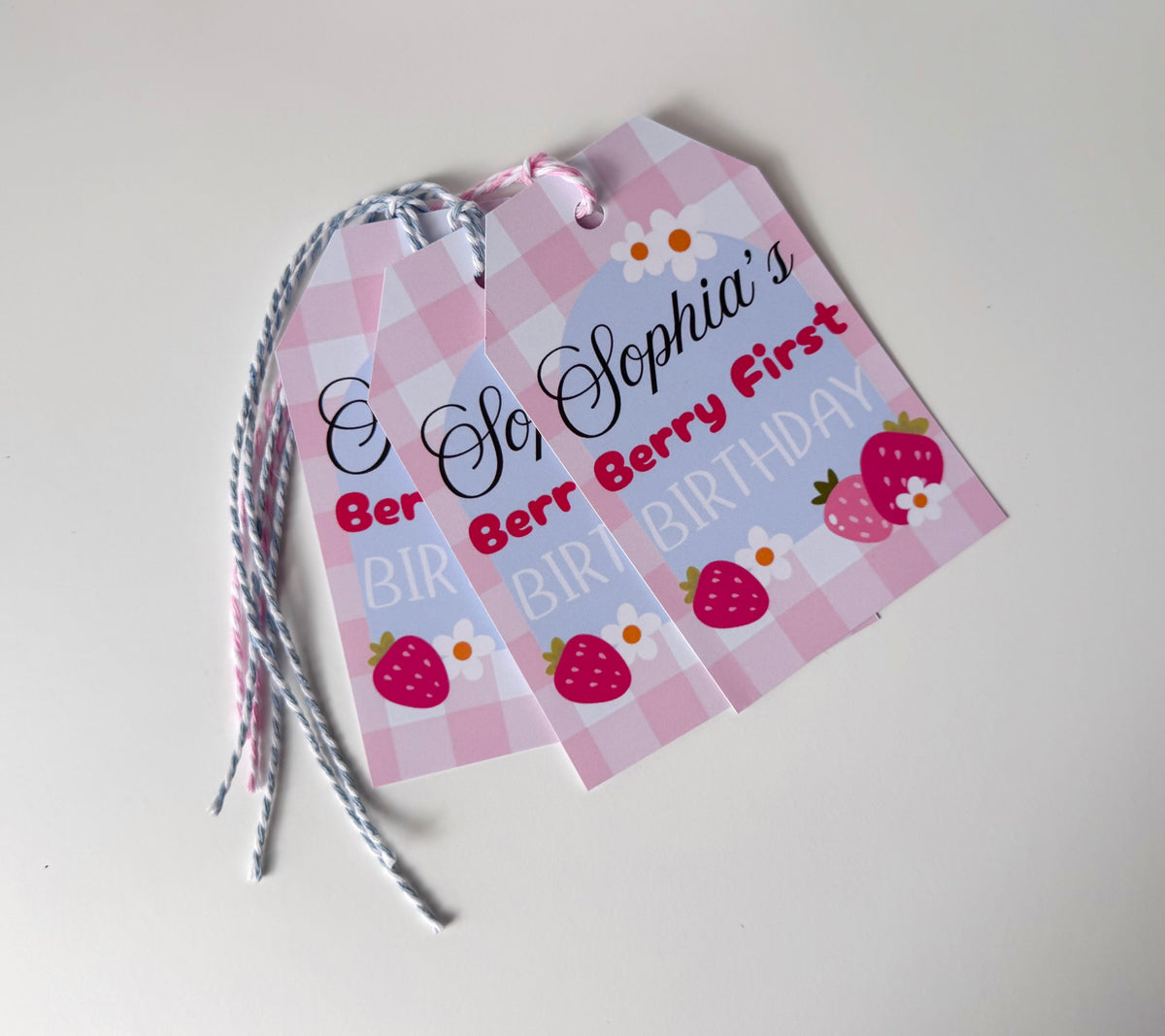 Strawberry Berry First Birthday Tags (12 tags)