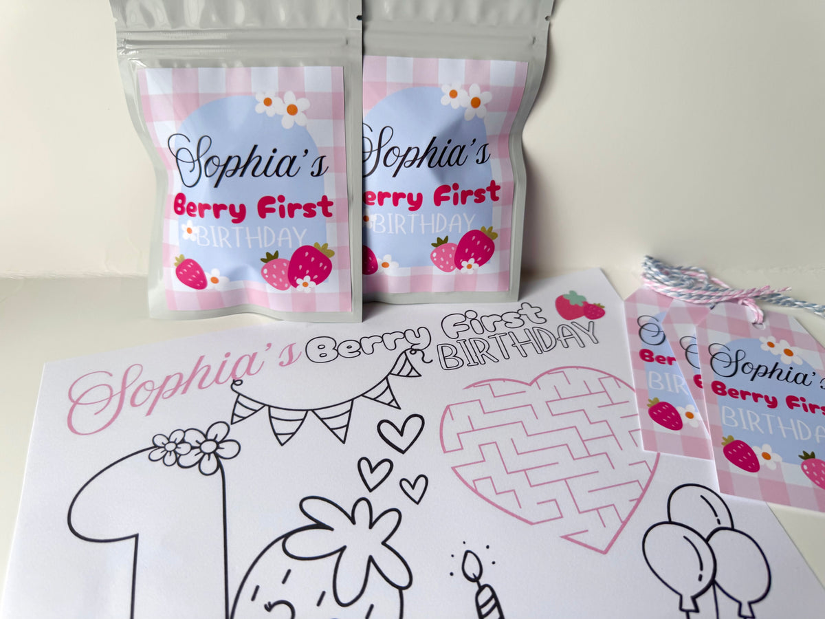 Strawberry Berry First Birthday Tags (12 tags)