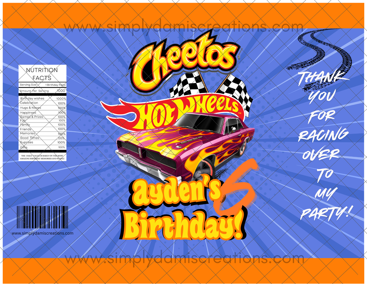 Digital file Personalized Hot wheel chip bag, Digital Download