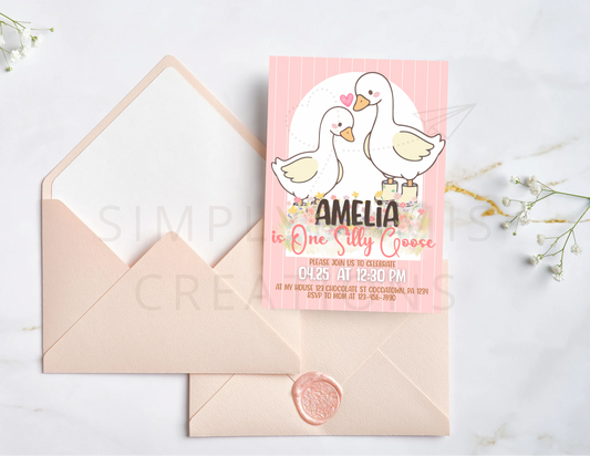 Digital File One Silly Goose Birthday, Birthday Invitation Digital Download, Personalized party, plantillas.