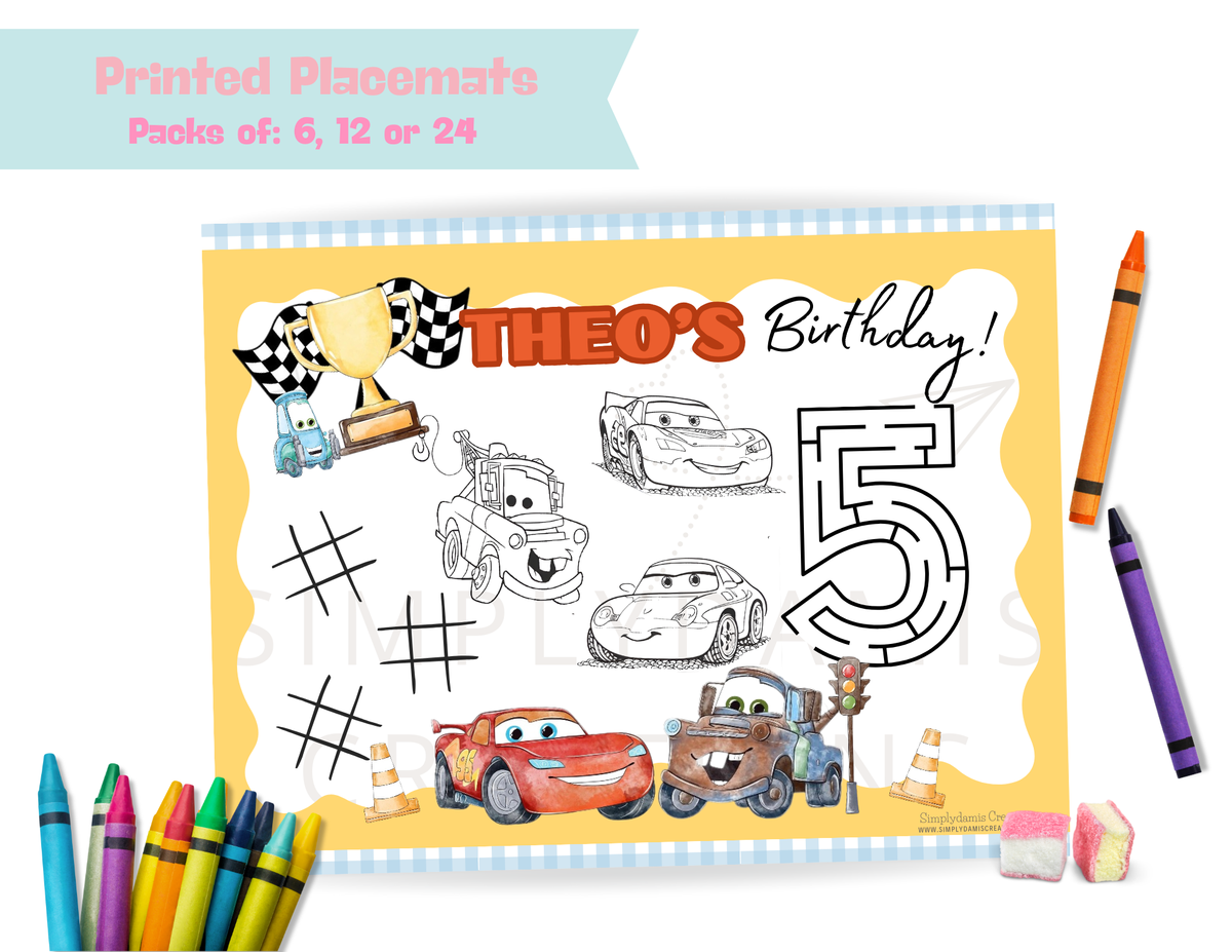 Birthday Cars placemats, Personalized placemats