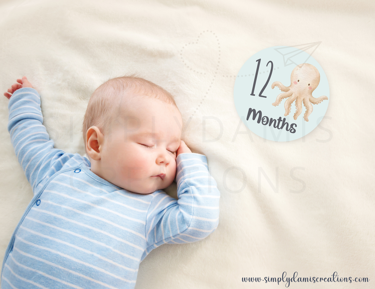 Baby Monthly Milestones Digital File Card, Ocean Baby Milestone Card Digital Download, plantillas.