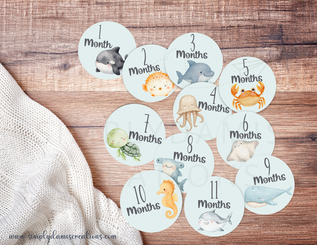 Baby Monthly Milestones Digital File Card, Ocean Baby Milestone Card Digital Download, plantillas.