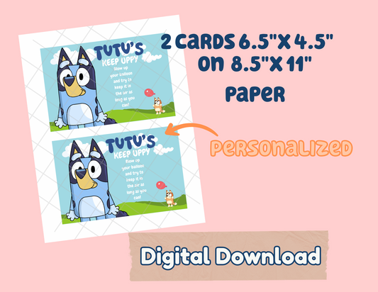 Digital File Keepy Uppy Party favors Digital Download, Bluey Personalized cards