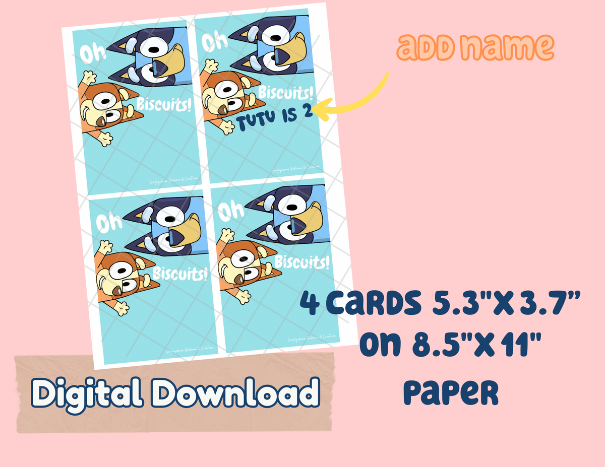 Digital File Oh biscuits Party favors Digital Download, Dog Personalized cards