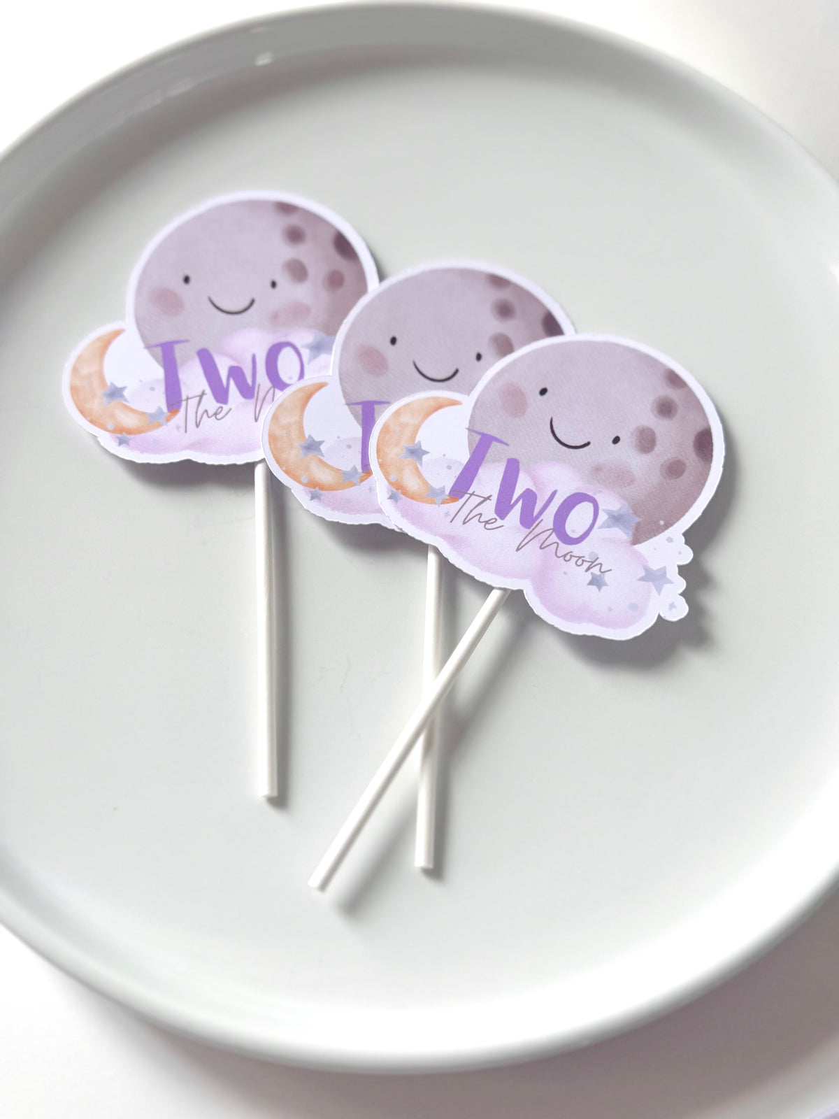 TWO THE MOON Cupcake toppers (12 toppers)