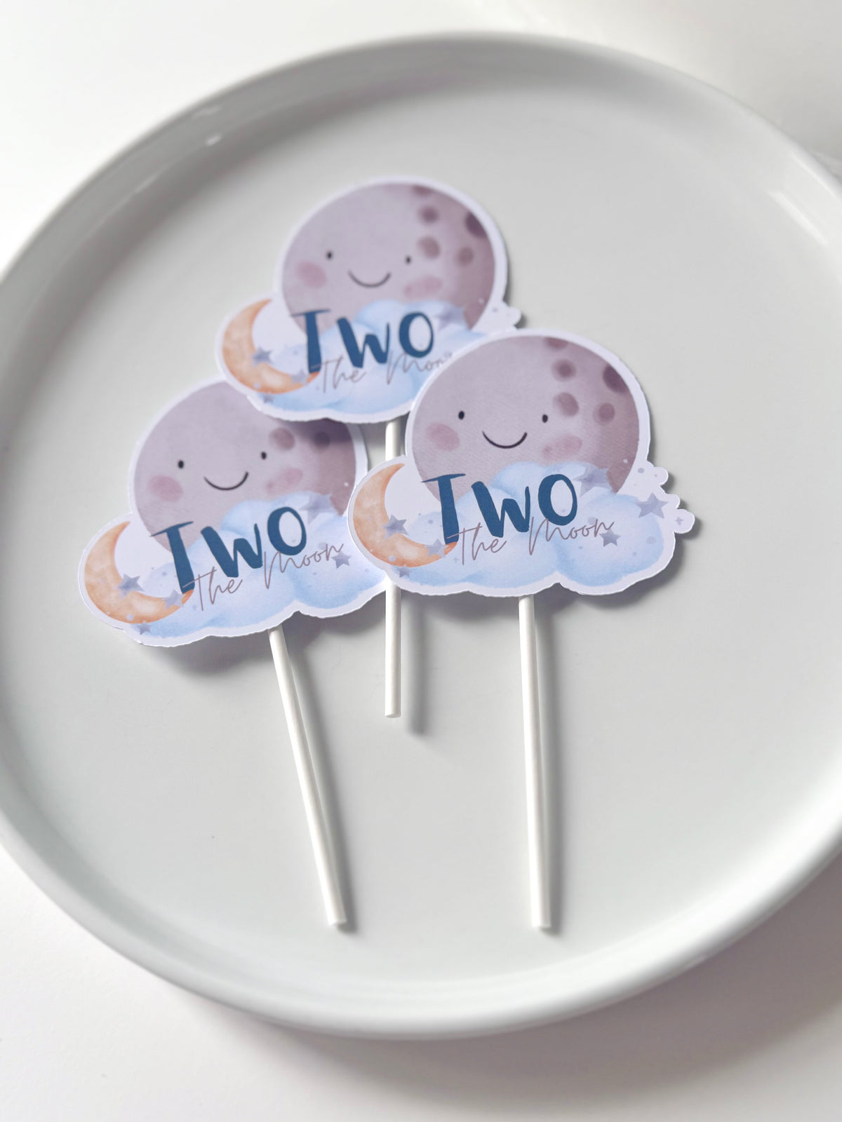 TWO THE MOON Cupcake toppers (12 toppers)