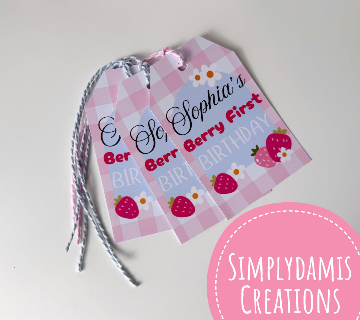Strawberry Berry First Birthday Tags (12 tags)