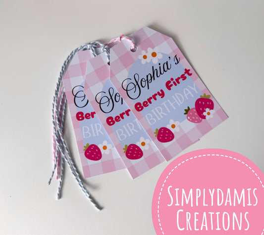 Strawberry Berry First Birthday Tags (12 tags)